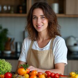Anna, 42 anni, che cucina un pasto sano.
