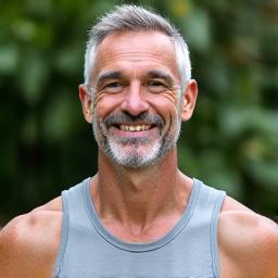Ritratto di Luca, 55 anni, con uno stile di vita più attivo.