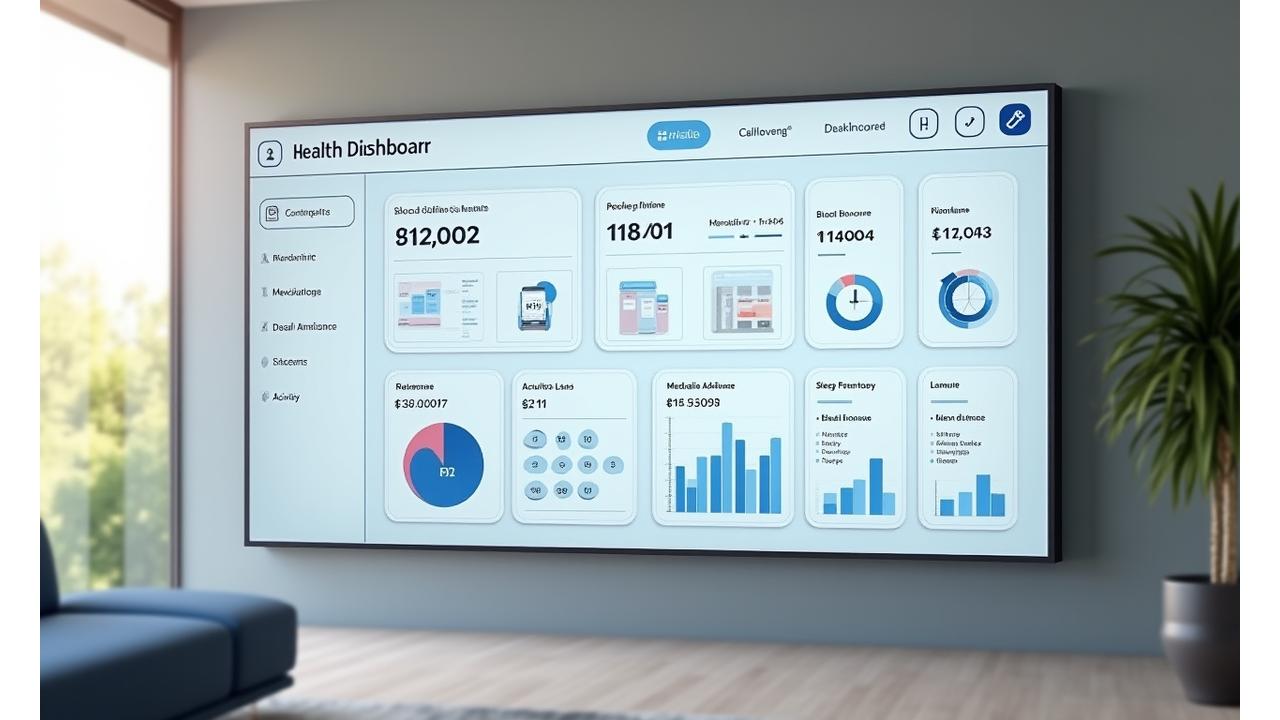 Schermata della dashboard unificata Alba Nuova con grafici, dati vitali e promemoria farmaci