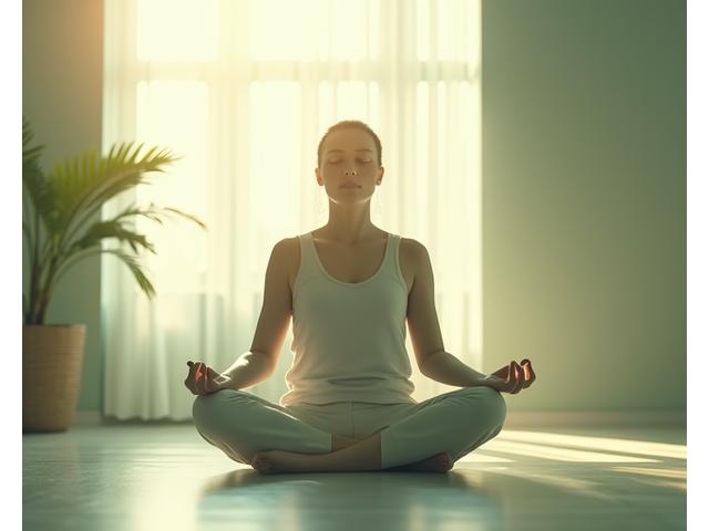 Persona in meditazione al tramonto