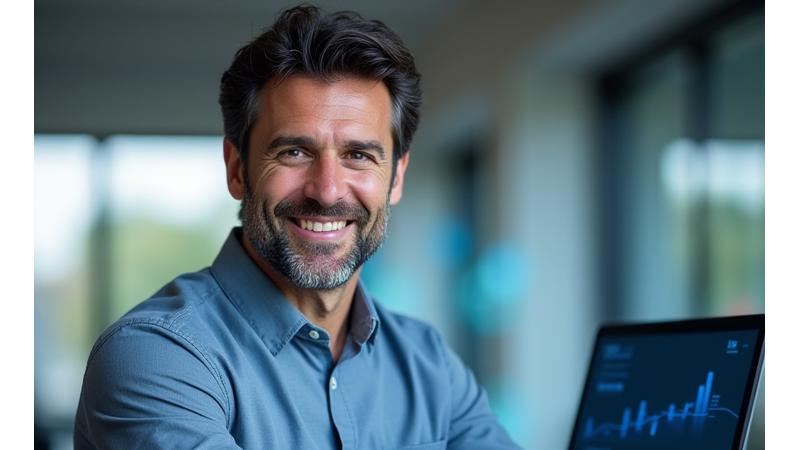 Professionista con occhiali che lavora al computer, ambiente ufficio moderno, focalizzato sulla protezione dei dati