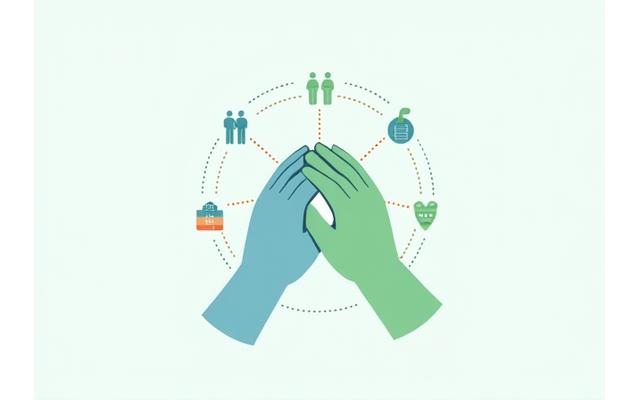 Illustrazione di mani che si uniscono digitalmente, simboleggiando la community e le linee guida per un utilizzo sicuro e rispettoso della piattaforma Alba Nuova